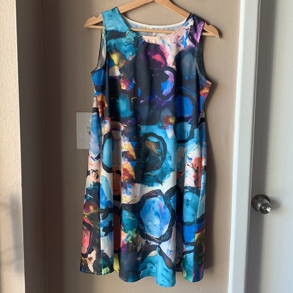 Colorful Print Artsy Sleeveless Mini Dress - Picture 2 of 6
